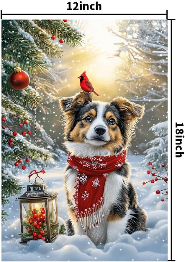 Christmas Garden Flags 12x18 Double Sided, Small Burlap Christmas Holiday Australian Shepherd Dog Garden Flag Winter Xmas Decorations for Outside Home Porch - Image 6