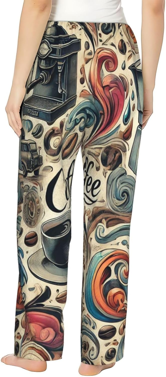 Women'S Coffee-Art-Dream Fleece Pajama Pants, Cozy Flannel Lounge Bottoms For Women