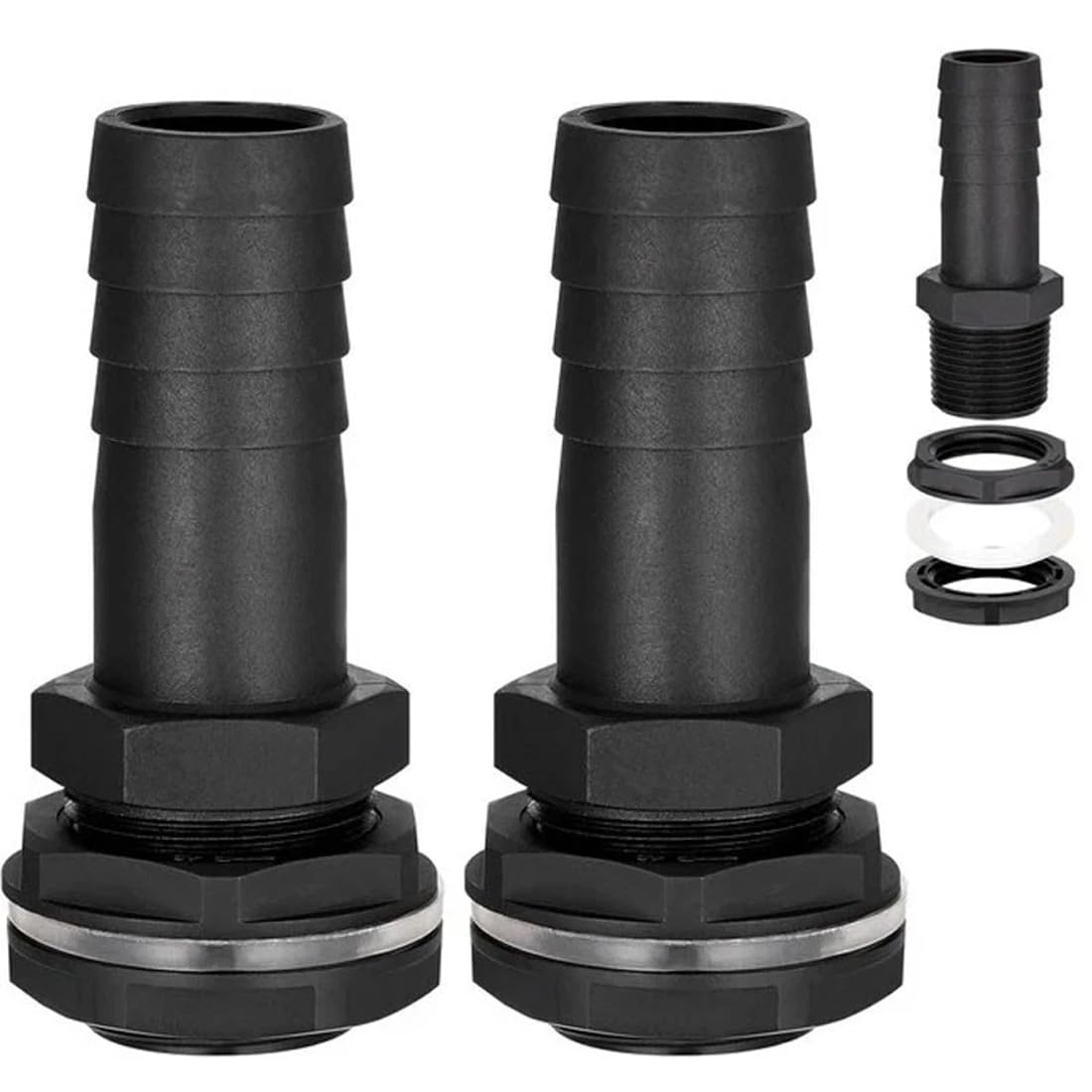 FiTspi 2Pcs Garden Water Tank Overflow Vent, 25mm Water Butt Barbed Linking Pipe Connector with Nut & Washer, Double-Threaded Nozzles Suitable for Rain Barrels, Garden Taps, Outdoor Watering Systems