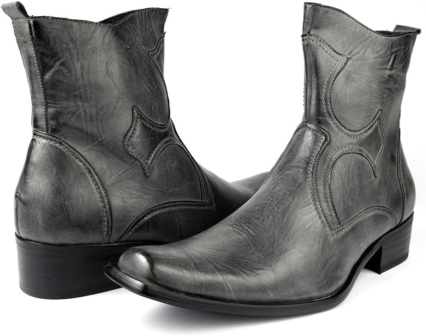 Fashion Men's Dress Boots Western Style Shoes Zippered Grey
