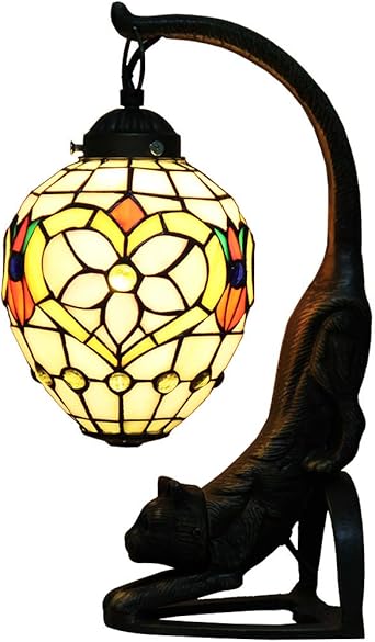 Amazon Co Jp Makenier ヴィンテージティファニースタイル ステンドグラス ピンクフラワー テーブルランプ 猫ベース付き 6インチ 球形ランプシェード ホーム キッチン