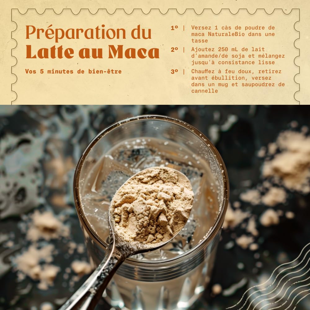 NaturaleBio Maca Bio en Poudre 1kg. Organic Peruvian Yellow Maca Root Powder. Gélatinisée, Naturelle et Pure. Produite au Pérou à partir de Racines Biologiques