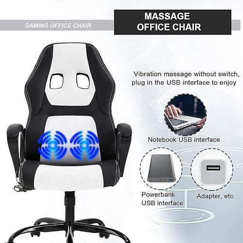 Miniatura 6 de Silla de juegos de masaje para oficina con reposacabezas de soporte lumbar, reposabrazos acolchado de escritorio ergonómico, silla de computadora