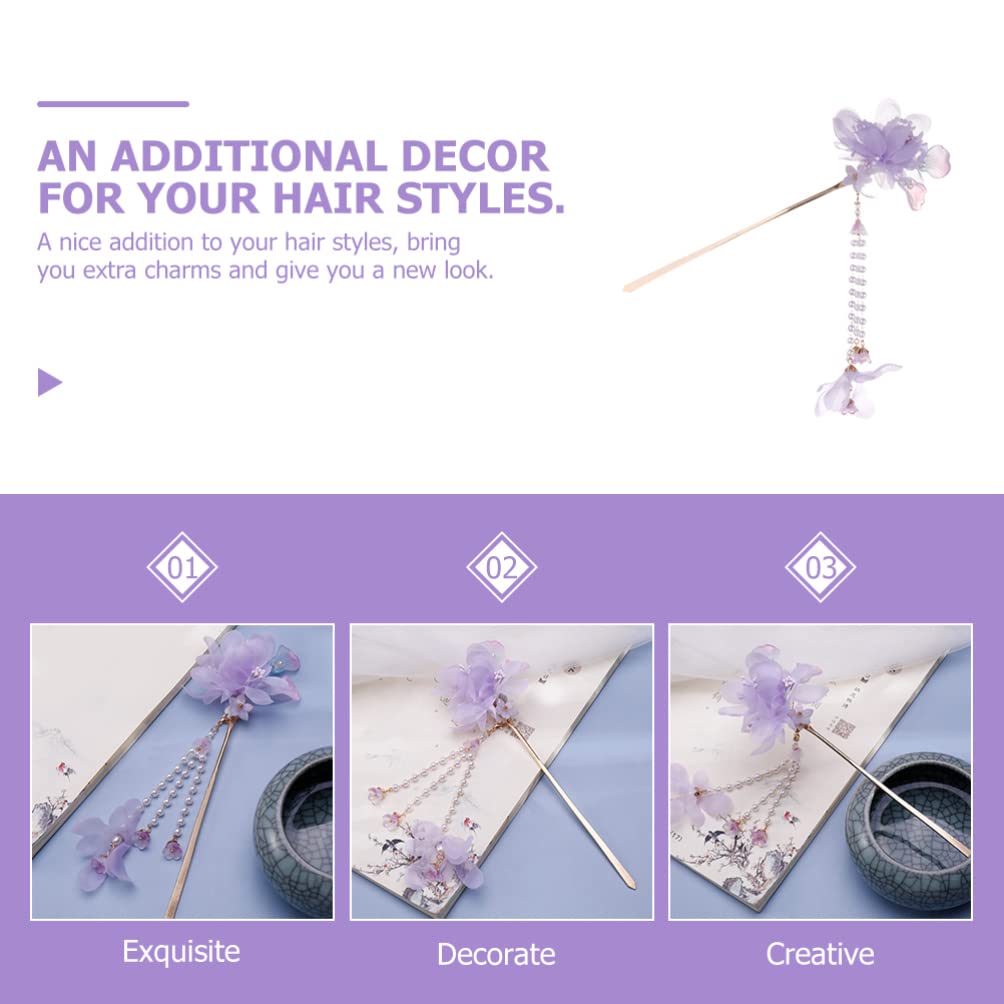 Japanese Chinese Hair Stick Hairpin Flower Hair Chopsticks Forks Hanfu Sticks Dangle Tassel Barrettes Accessories