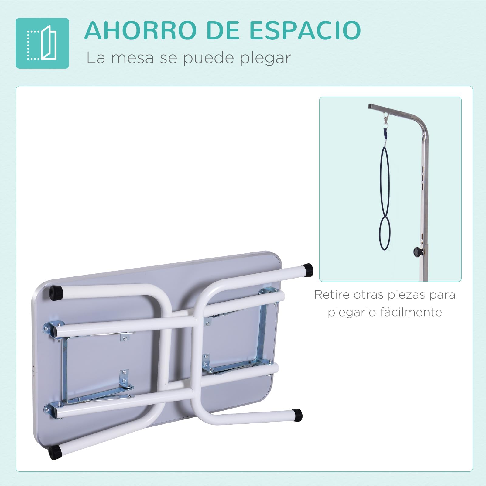 PawHut Mesa de Peluquería Canina Plegable, Mesa de Aseo con Encimera Antideslizante, Brazo de Acero Inoxidable Ajustable, para Perros, Gatos, 81x48,5x80 cm, Azul
