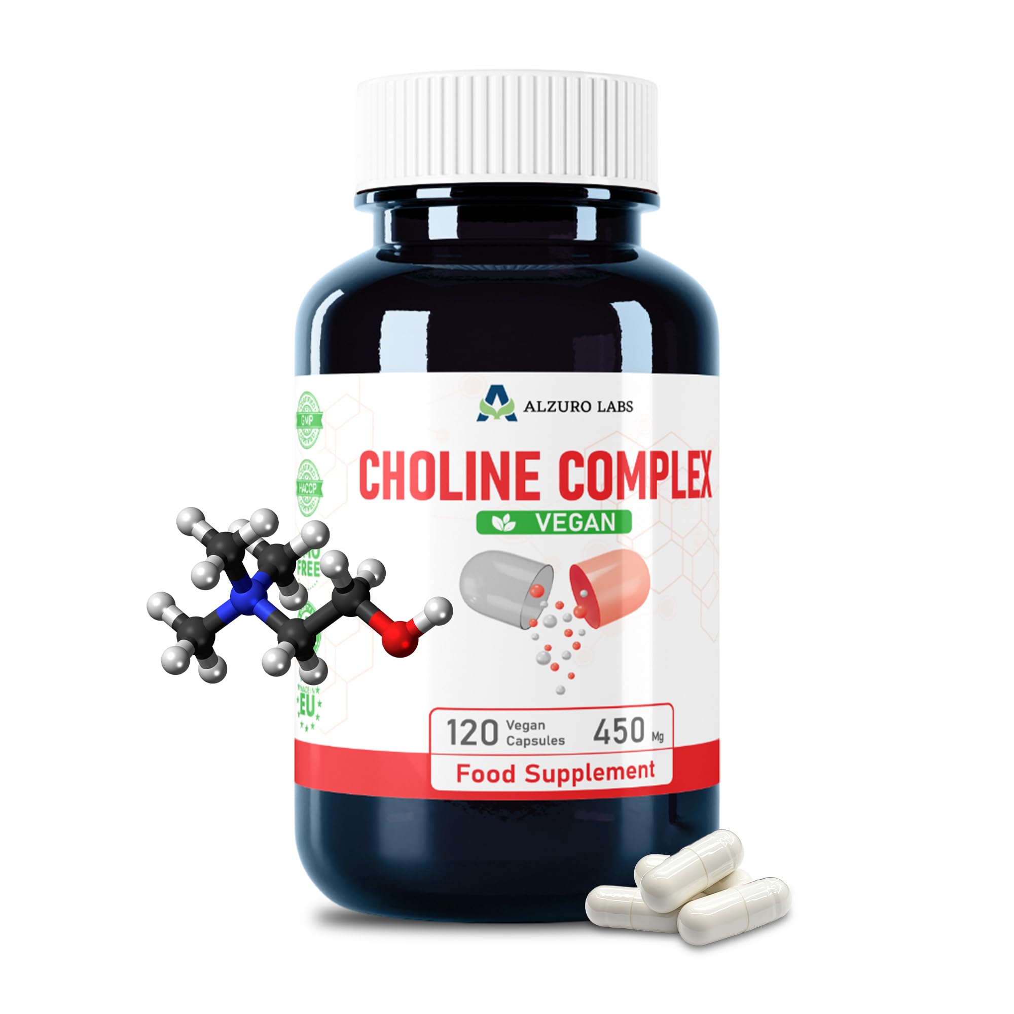 Complexe Choline | Bitartrate de choline, Citicoline (CDP-choline) & Phosphatidylsérine | 120 gélules végétales | GMP & Testé en Laboratoire Indépendant