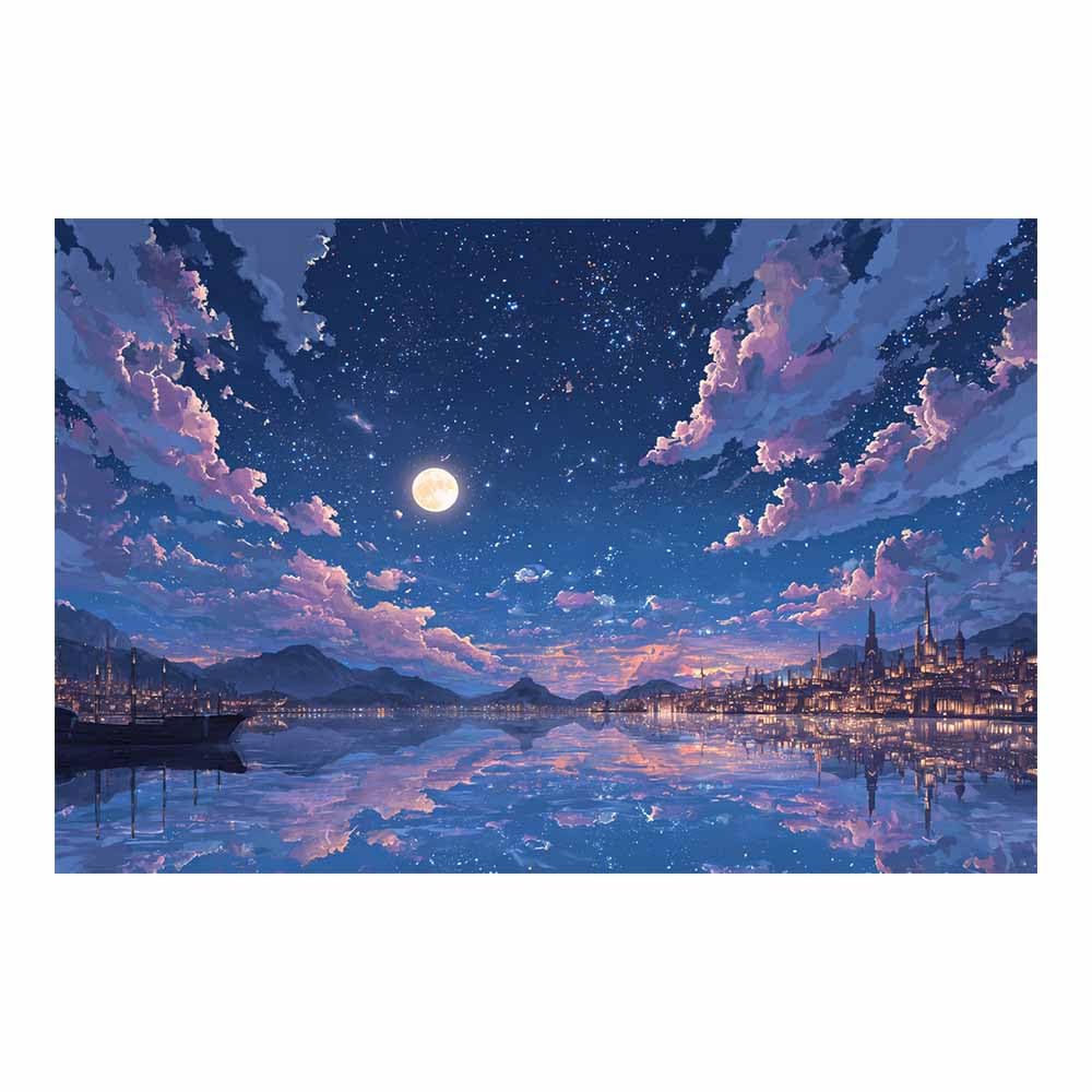 HOQIU Vintage wall art Moonlit Citiesx scape Viewss decorative painting, wall art, for Living Room Bathroom Bedroom Kitchen Decoration.(Multicolor)-30x40cm Unframed