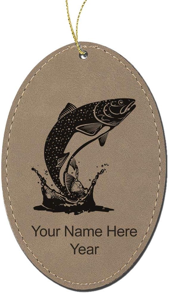 LaserGram Personalized Christmas Ornament, Trout Fish, Faux Leather, Custom Laser Engraved Gift Idea (Oval Shape, Light Brown)