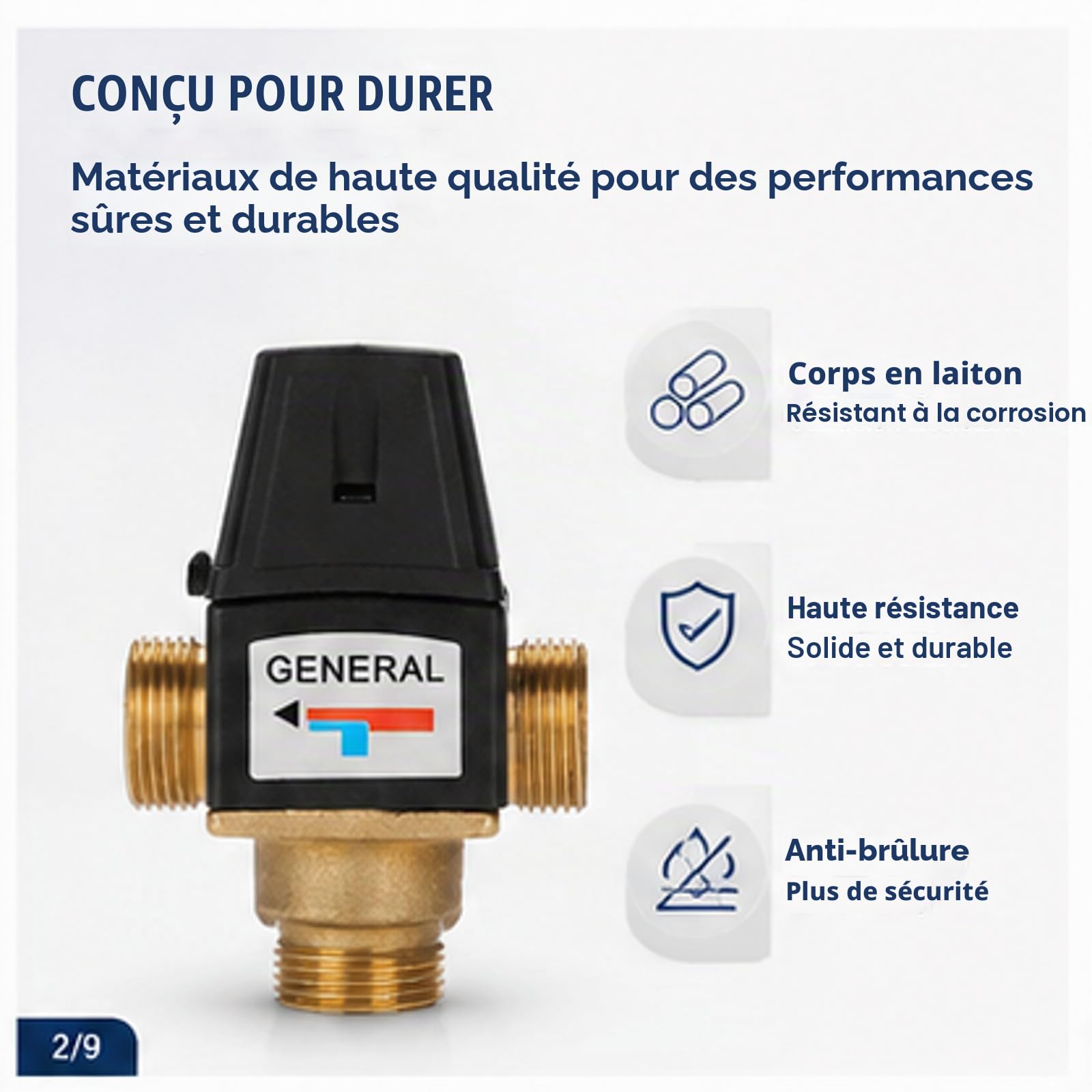 Vanne de Mélange D'eau Thermostatique, Vanne de Mélange D'eau en Laiton DN20 à Filetage Externe à Trois Voies pour Valve de Chauffe-eau Solaire ou Adaptée au Chauffage Par Le Sol