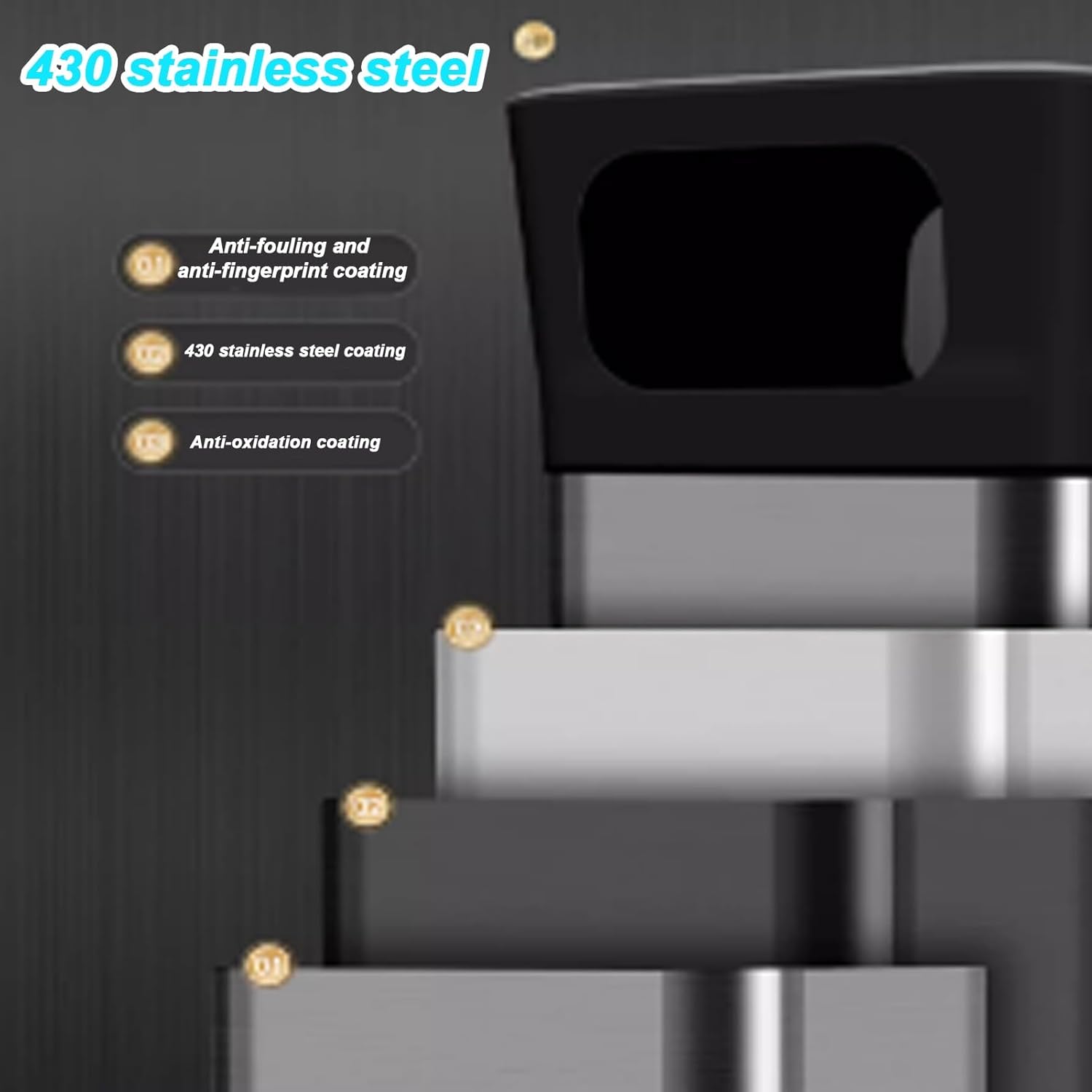 Stainless Steel Standing Ashtray Garbage Bin, Cigarette Butt Receptacle Trash Can Outdoor, Commercial Smoking Receptacles with Removable Inner Barrel for Patio(H62.5cm/28.9in)