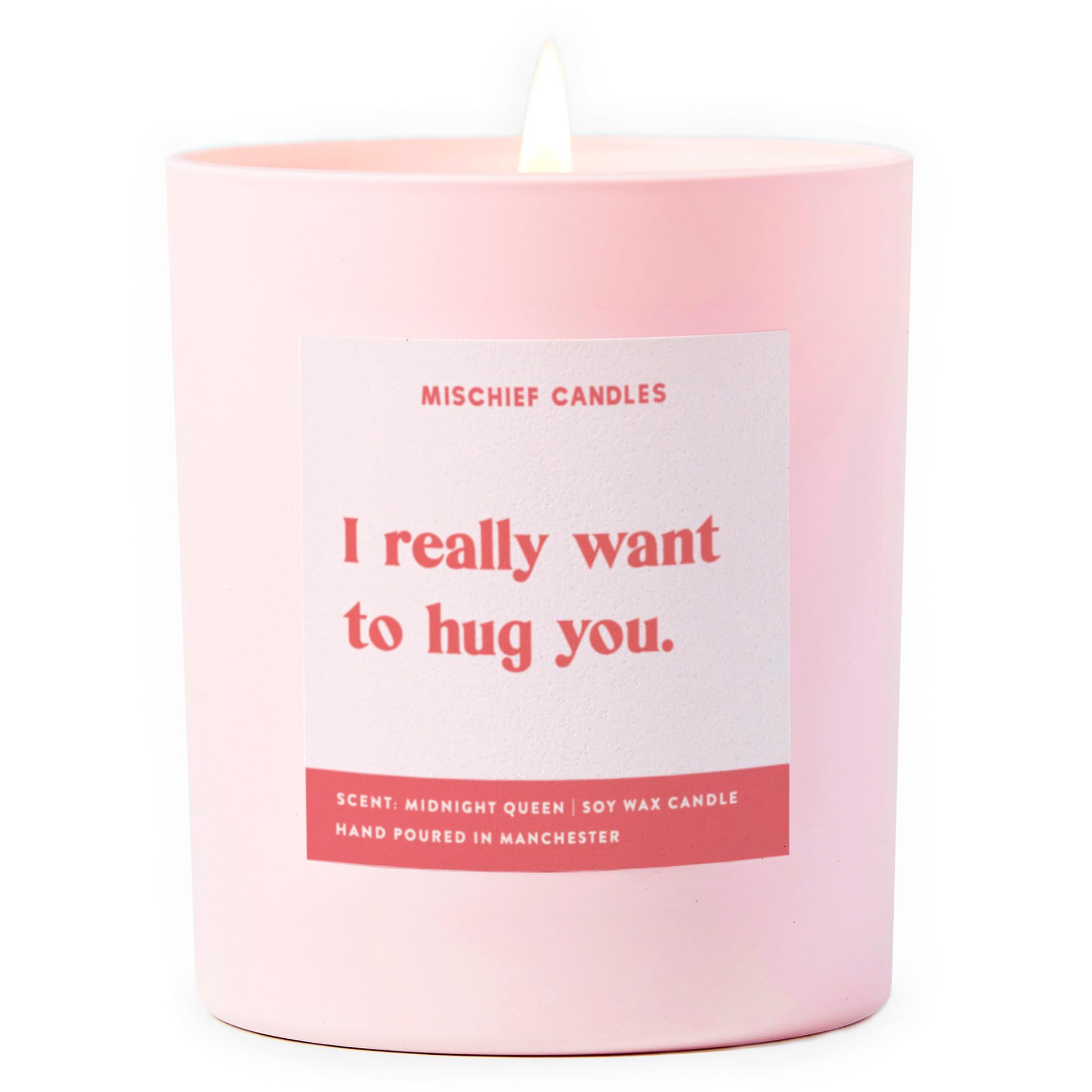 Mischief Candles Pink Funny Get Well Soon Gift For Friend Thinking Of You Gifts Scented Soy Wax Candle (Really Want To Hug You)