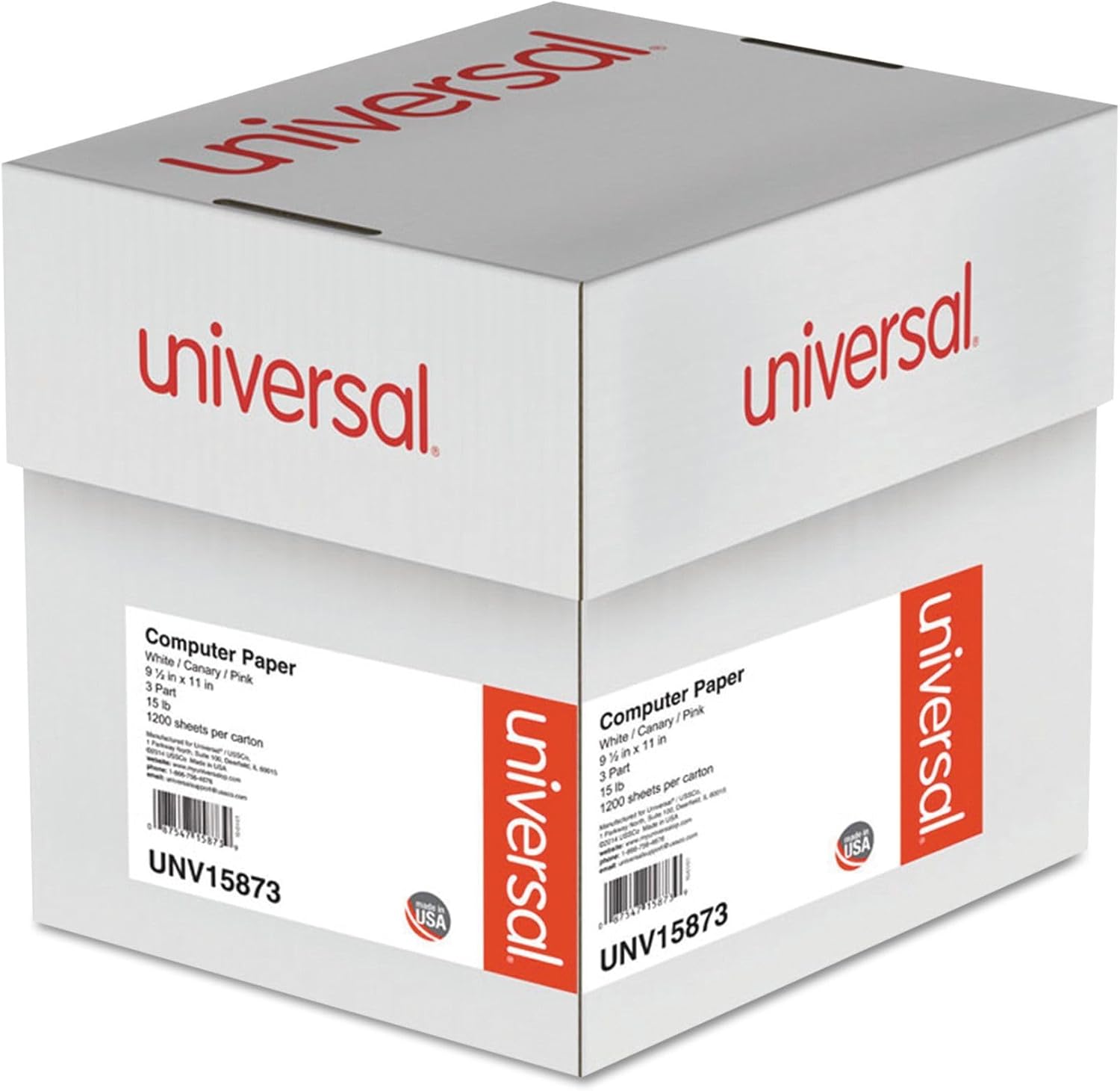Universal 15873 Multicolor Computer Paper, 3-Part Carbonless, 15lb, 9-1/2 x 11 (Case of 1200 Sheets)