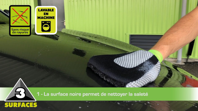 GS27 Gant De Lavage Microfibre Triple Action - Pour Voiture, Moto - Lave, Démoustique, Détache - Douceur Extrême
