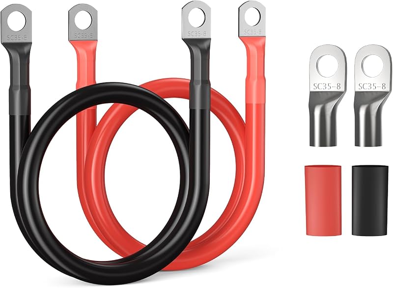 Cabo de bateria 2 AWG Bateria Power 30,48 cm vermelho e preto com terminais 5/16" – Par