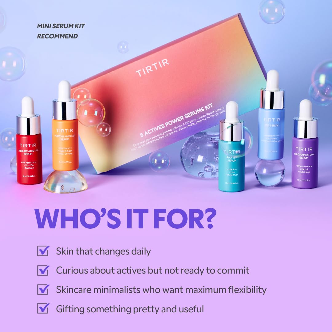 TIRTIR Kit di 5 Sieri con Potenti Attivi - Set di Cura Del Viso Coreano Con Vitamina C, Niacinamide, Acido Azelaico E Acido Ialuronico, Siero Idratante, Potenziatore Di Luminosità, Nutriente, Im