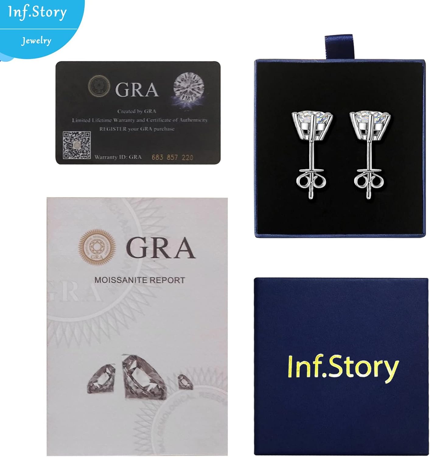 Moissanite Stud Earrings, 1ct-6ct D Color Brilliant Round Cut 925 Sterling Silver Classic 6 Pong Moissanite Earrings for Women or Men - Image 5