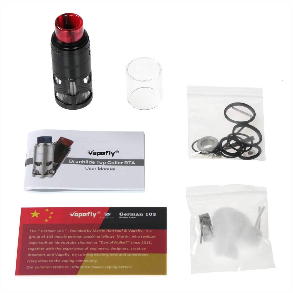 VapeFly Brunhilde RTA Clearomizer 8 ml, Durchmesser 25 mm, Verdampfer für e-Zigarette, gunmetal