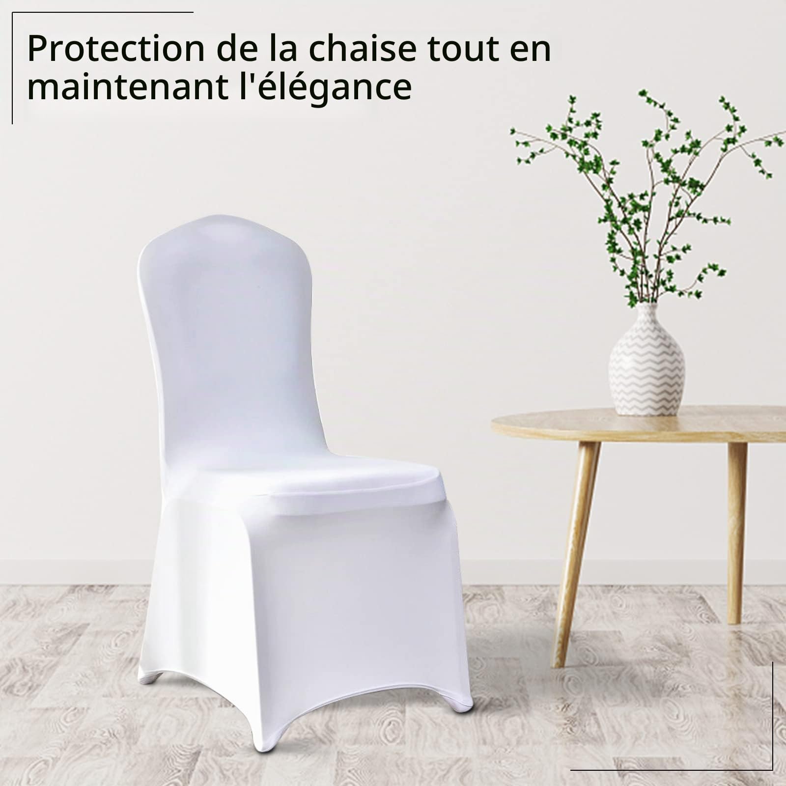Lot de 10 Housses de Chaise en Élasthanne Extensible – Lavables et Universelles – Housses de Chaise Stretch pour Mariage, Fête et Banquet (Blanc)