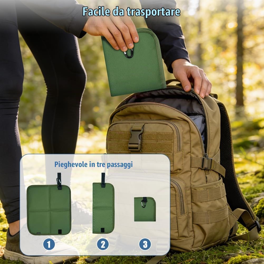 HOTUT Tappetino Pieghevole Outdoor, Cuscino del Sedile in Tessuto Oxford Impermeabile, Cuscini da Seduta Pieghevoli da Esterno in Tessuto Oxford, Escursioni, Picnic, Campeggio, 36 x 32 cm, Nero, Verde