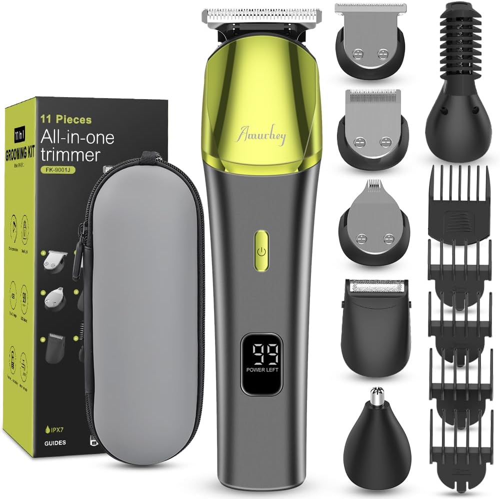 11-in-1 tondeuse heren baardtrimmer, trimmer, intiem scheerapparaat tondeuse, bodygroomer set voor gezicht/haar/lichaam, 80 minuten looptijd, cadeau man, incl. reisetui