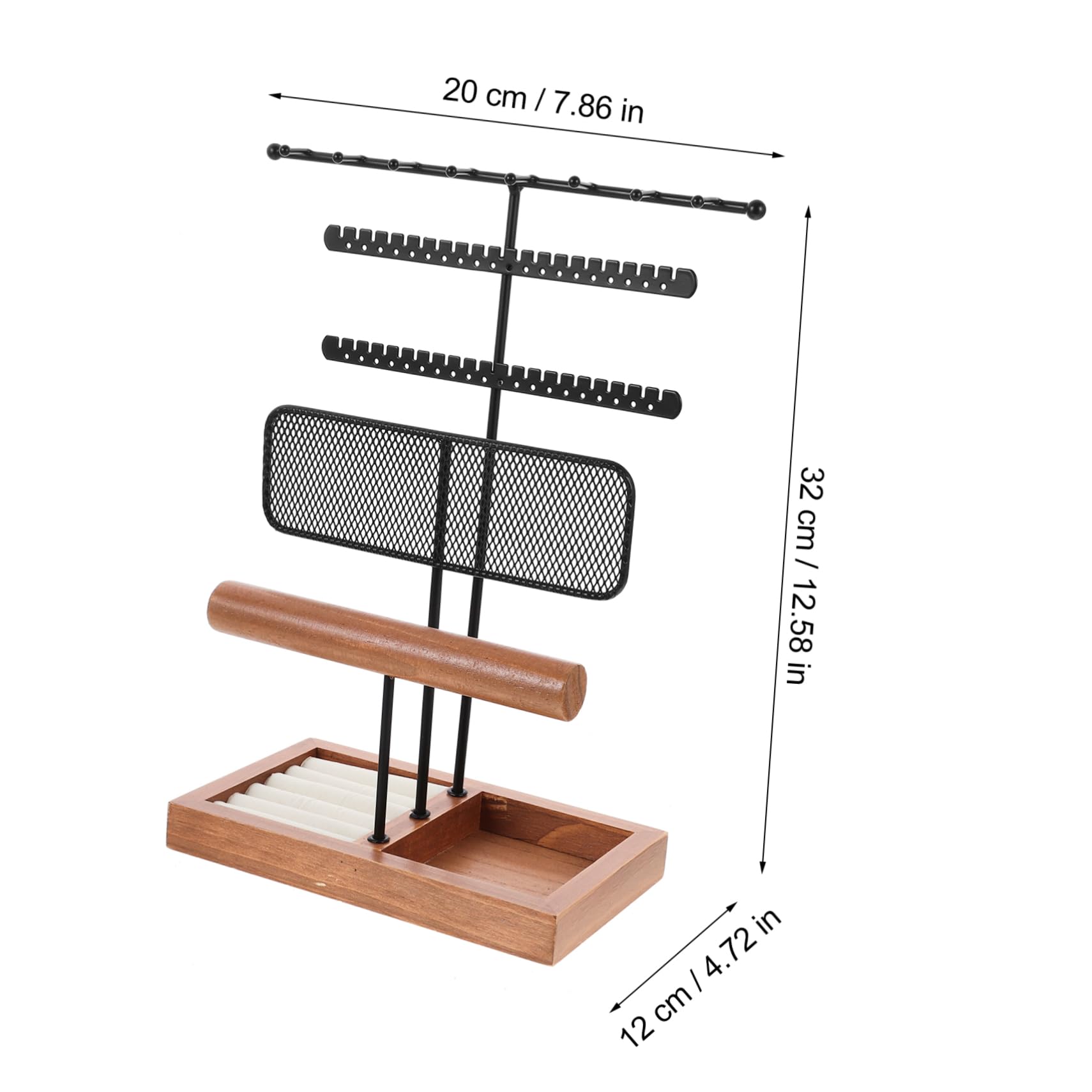 Espositore Gioielli da Tavolo con Base in Legno e Ferro, Organizer per Collane, Bracciali e Orologi per Negozi e Fiere