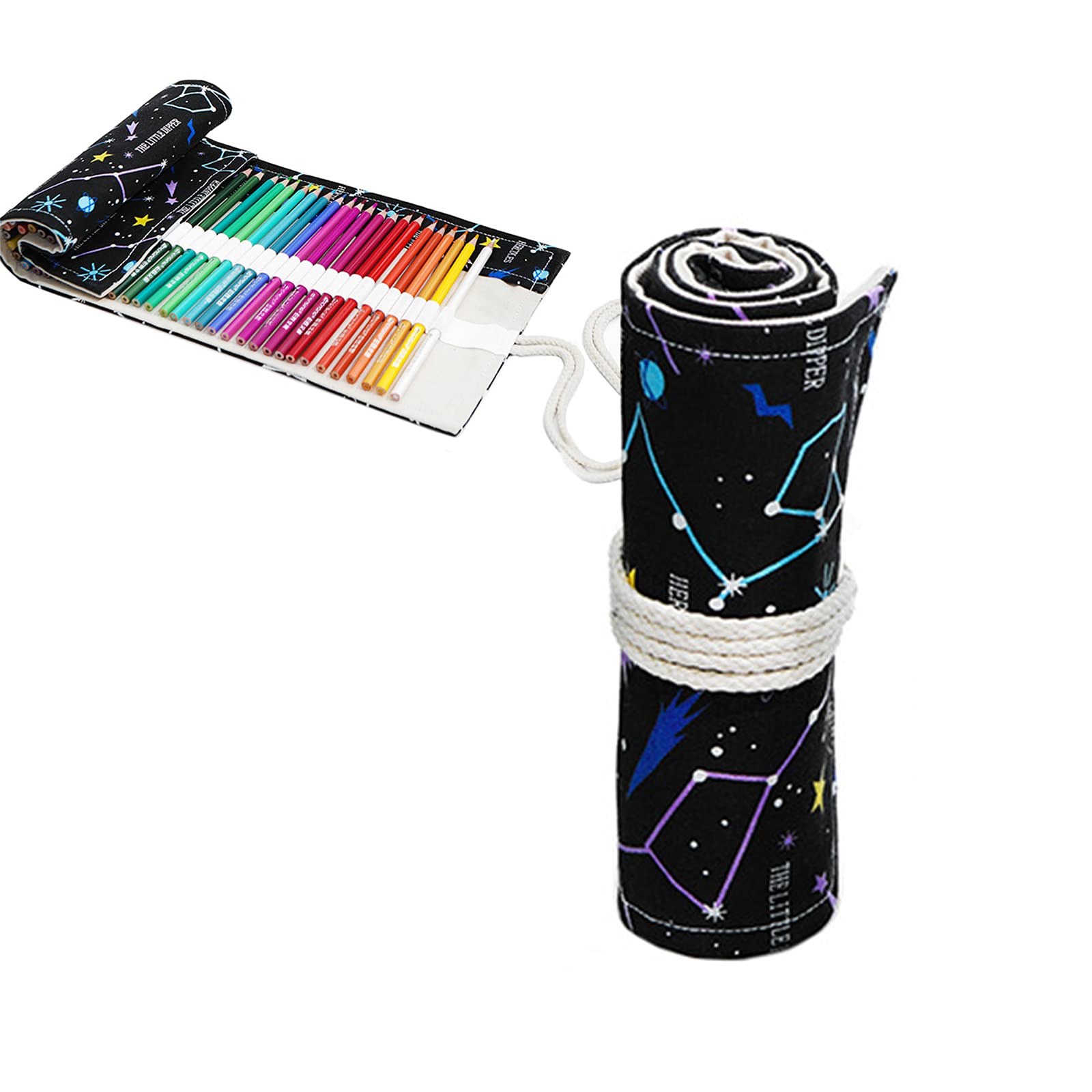 Funda para Envolver el Lápiz de Lona,Estuche 24/36/48 72 Agujeros para Lápices de Colores,Estuches de Tela Enrollables para Bocetos,Dibujos, Escritura,Cielo Nocturno,24 Fori