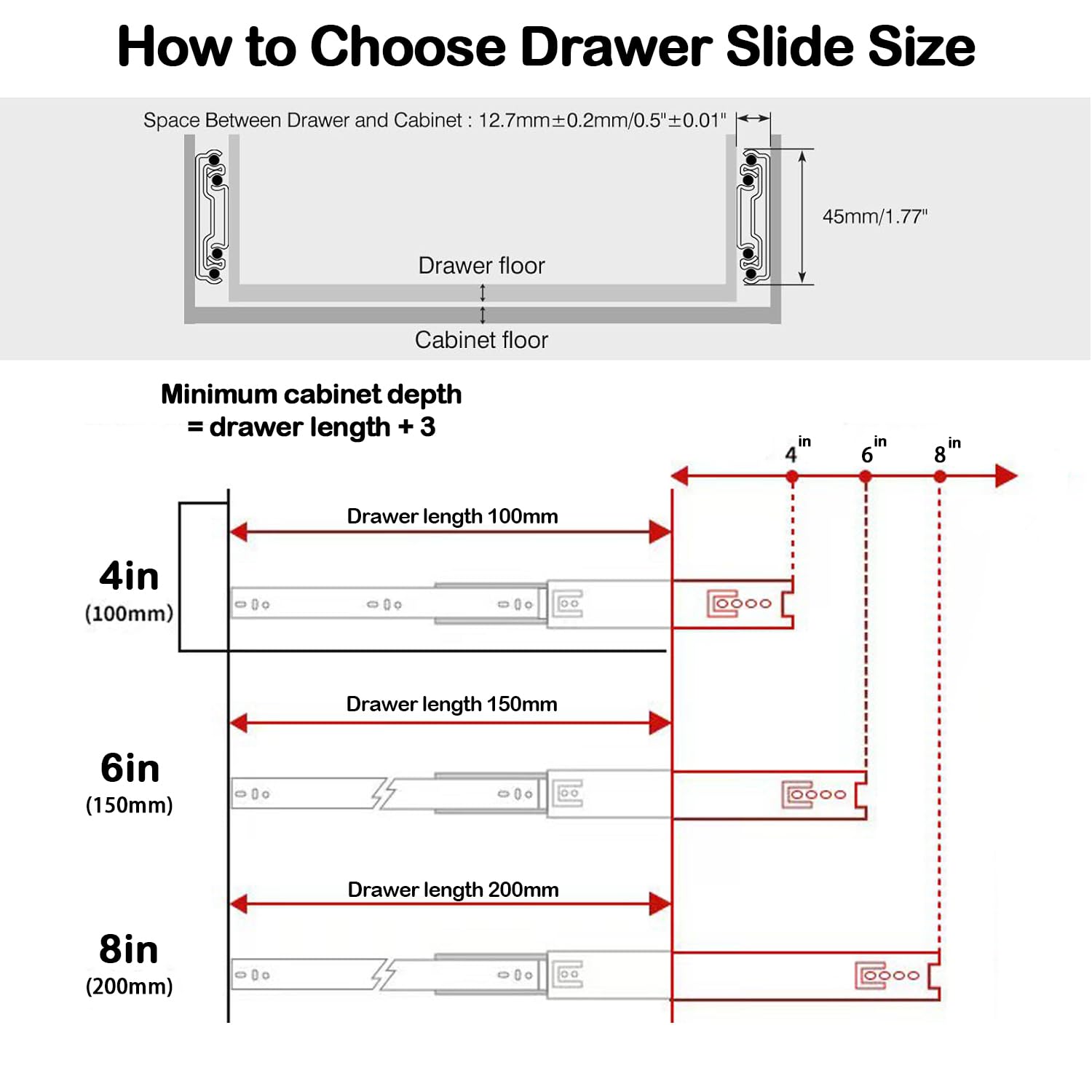 Prmape 2 Pcs Ball Bearing Drawer Runners 20cm, Ball Bearing Metal Black Runners Slides Rails Track - Image 2