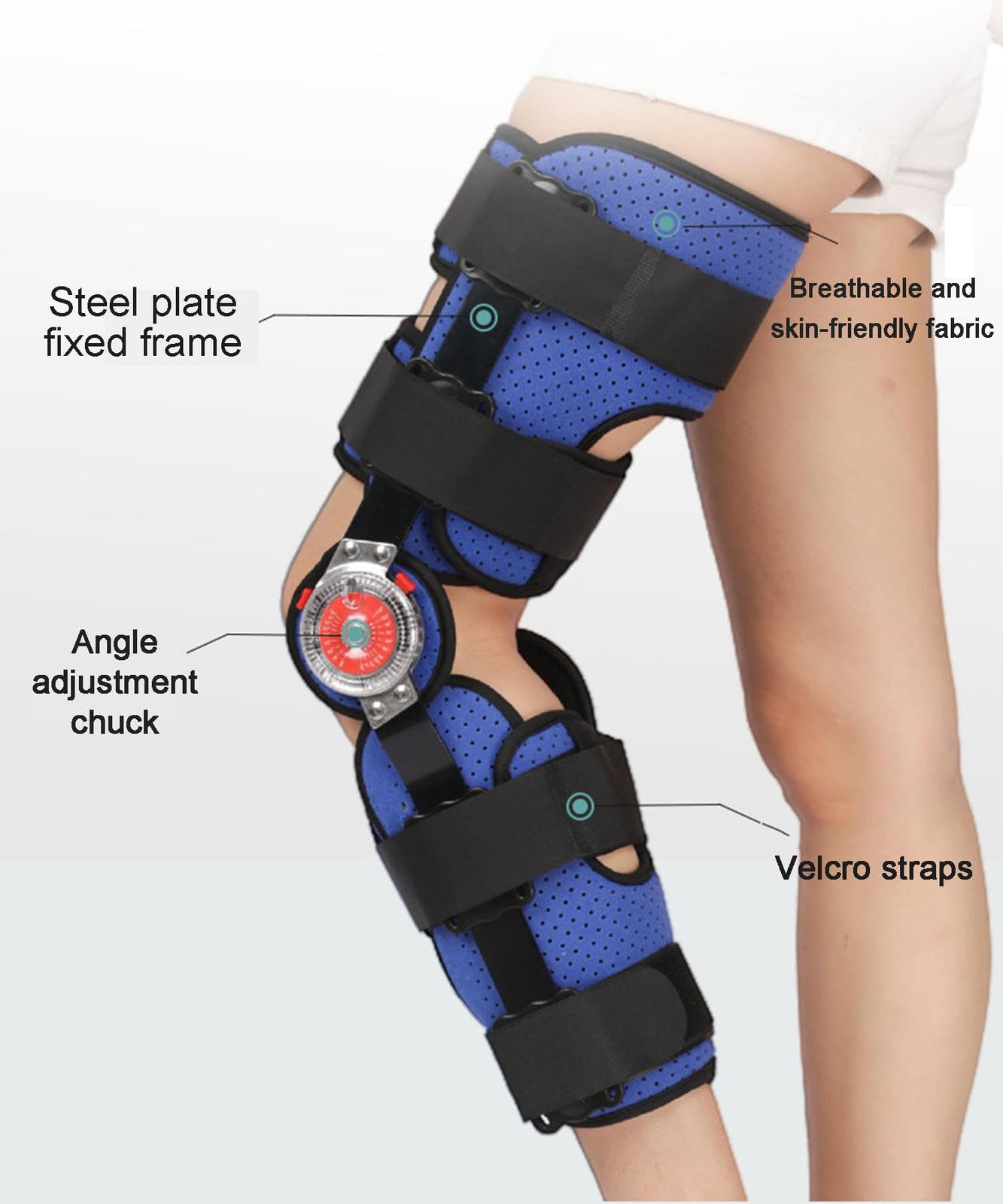 Rodillera Rom con Bisagras Unisex, Soporte de Ortesis Para Pierna Izquierda/derecha, Soporte de Rehabilitación Ajustable Después de Una Cirugía de Fractura de Miembro Inferior, Refuerzo