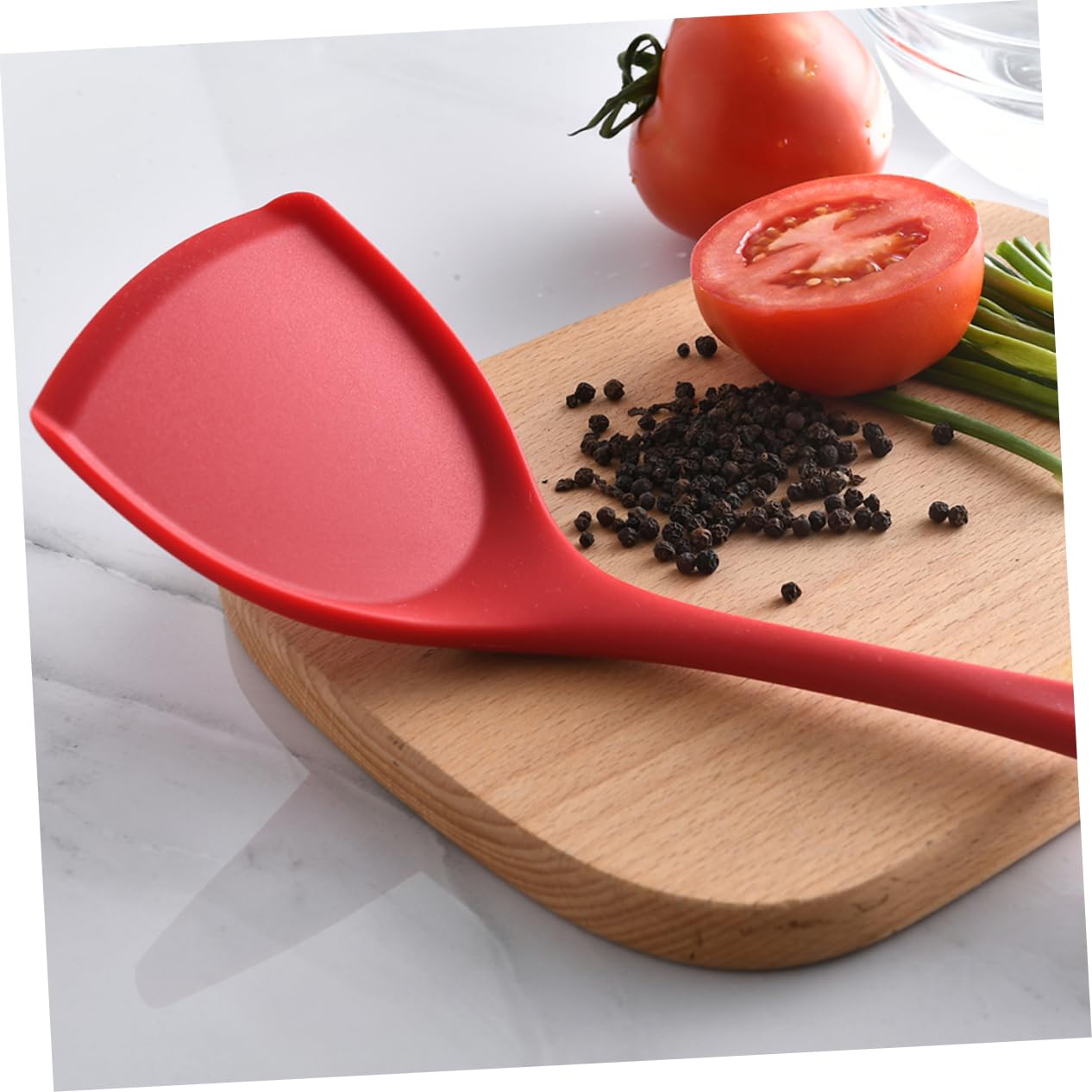CIYODO Silicone Pan Turner Heat Resistant Spatula for Cooking Long Handle Nonstick Kitchen Spoon Red