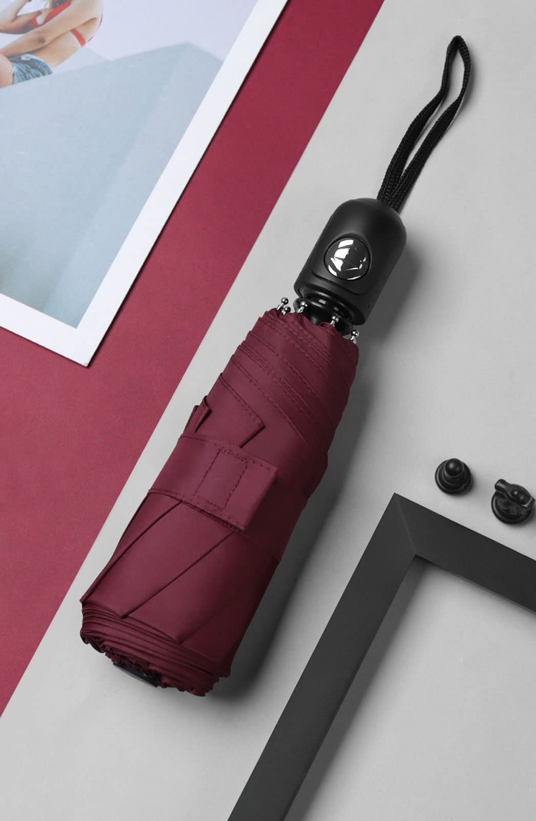 Paraguas Plegable de 8 Varillas, Apertura y Cierre automáticos, Paraguas de Bolsillo de 6 Colores, Paraguas pequeño, Compacto, Ligero, Resistente, Mini, Paraguas portátil