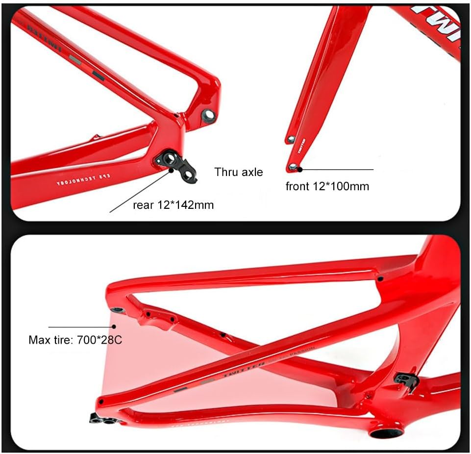 TUJISEK 700C Road Bikes Frame Carbon Fiber 46/48/50/52/54CM Frameset with Fork + Seatposts + Headset Disc Brake Thru Axle 12 * 142mm Racing Frame Breaker Wind Routing Internal