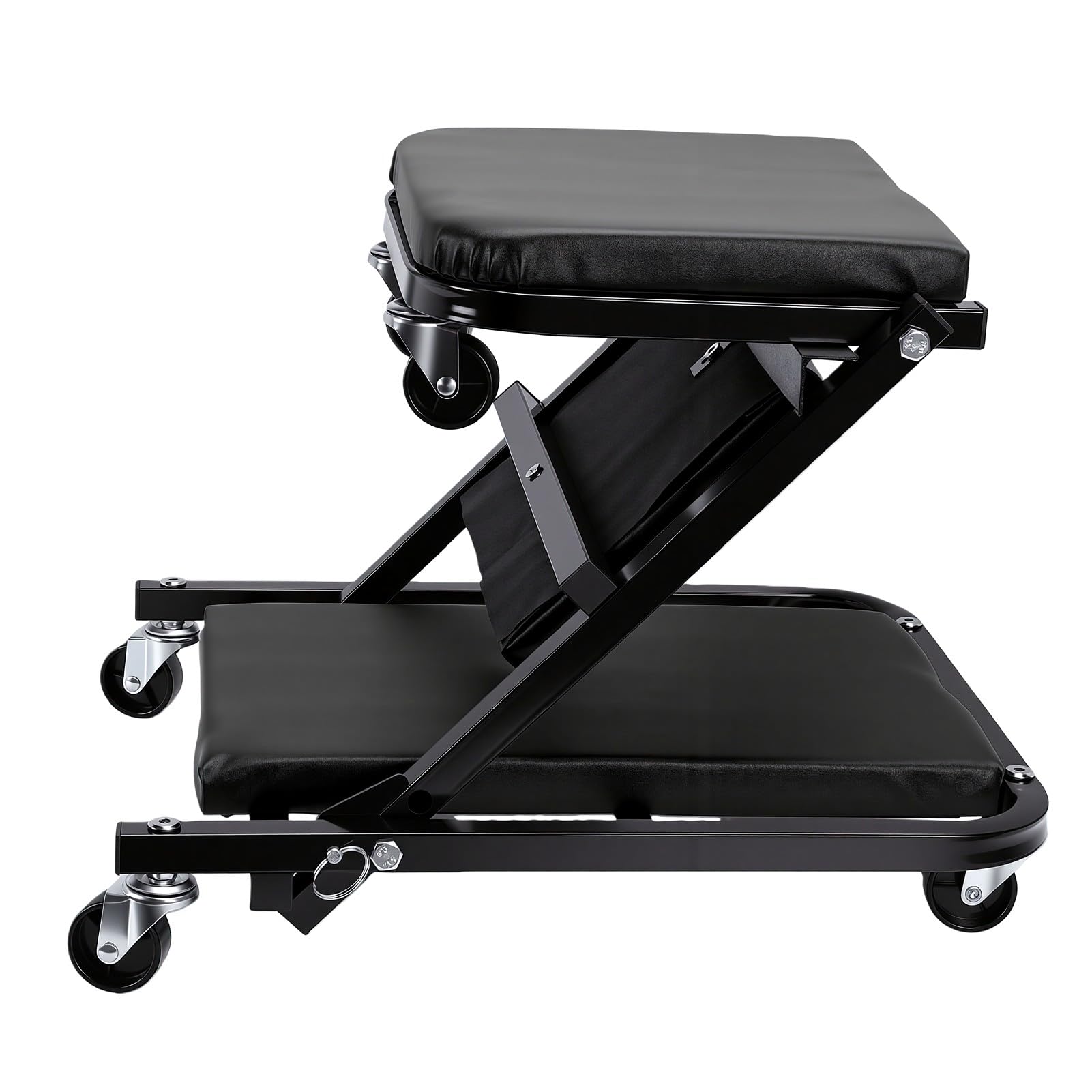 aqxreight Camilla Mecánica con Ruedas, Asiento Rodante Plegable de Perfil bajo 3 en 1 con 6 Ruedas Giratorias 360 Grados, for Reparación Debajo del Coche (Black)
