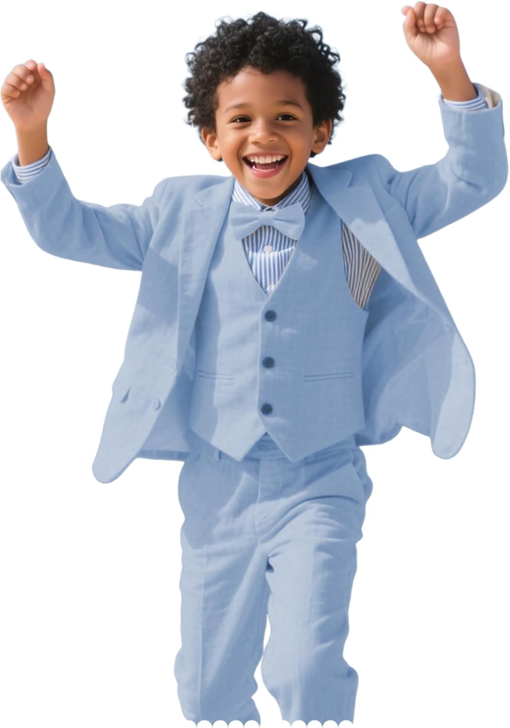Boys Linen Suits 4 Piece Slim Fit Summer Suit for Toddler Boy Beach Wedding Prom Outfit Kids Dresswear Tuxedo Set Bowtie