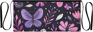 Purple Butterflies Waist Apron with 3 Pockets Waiter Server Short Aprons 25.2x11.8 Inch Stain Resistant Apron for Kitchen Garden Restaurant 1 Pack