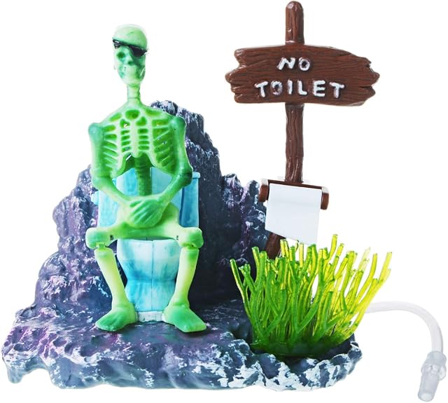 Aquarium Decoration,Saim Pirate Skeletons on Toilet Live Action Aquarium Air Driven Ornaments