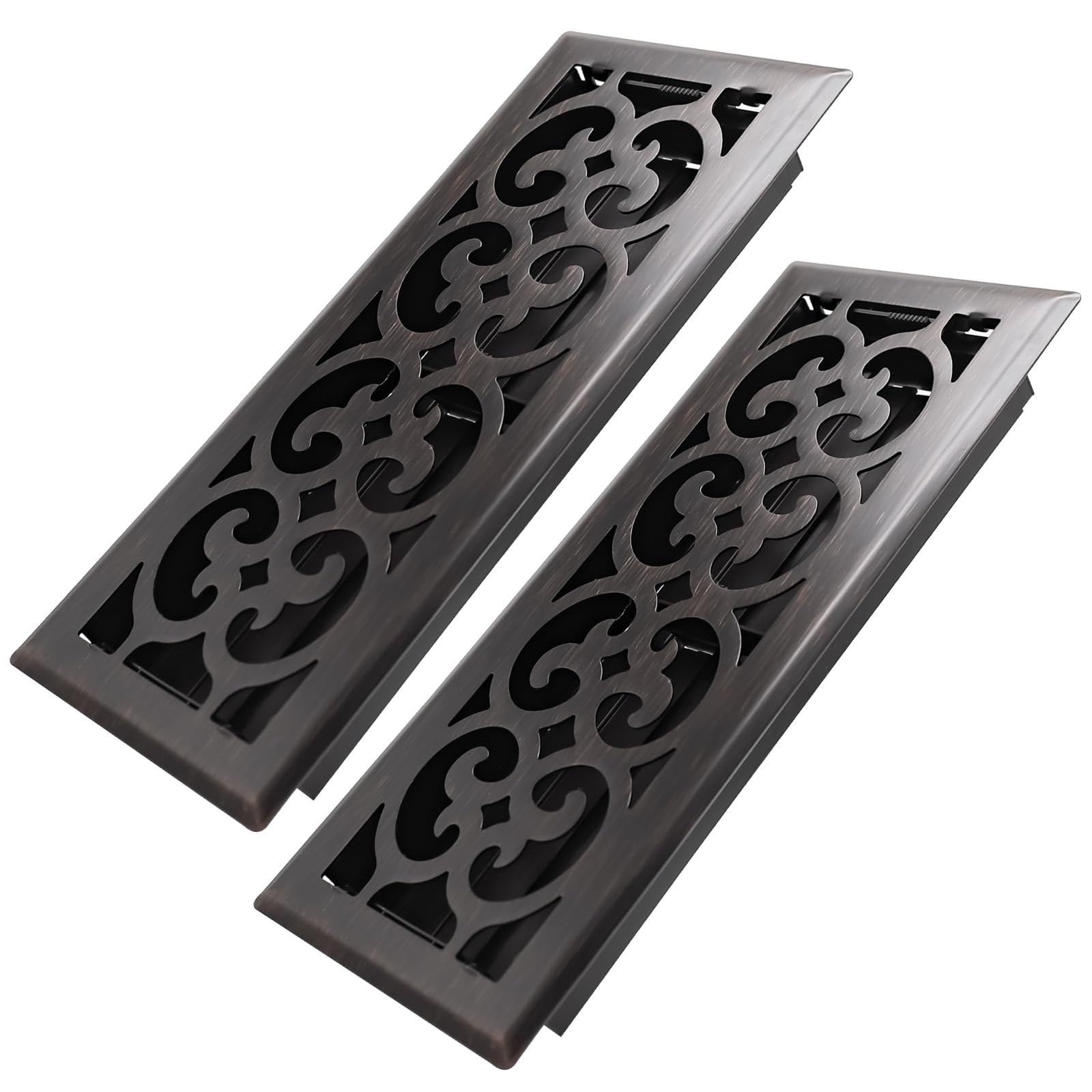 Howeall 4x12 Inches 2 Pack Heavy Duty Walkable Floor Register Easy Adjust Air Supply Lever Floor Vents - Charlotte Design - Vent Cover for Home Floor - Oil Rubbed Bronze โ image 1