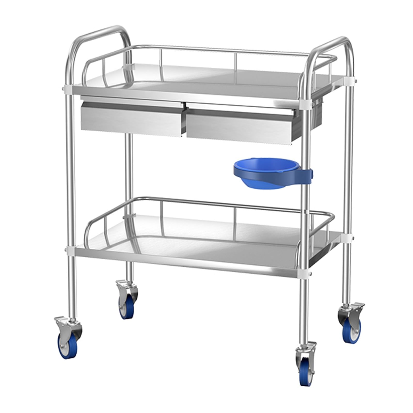 Lab Serving Cart, 2-Shelf Stainless Steel Rolling Cart, Medical Cart with 360° Silent Wheels and A Drawer for Kitchen Restaurant Hospita Lab and Hotel, Double Layer-60 * 40 * 86CM