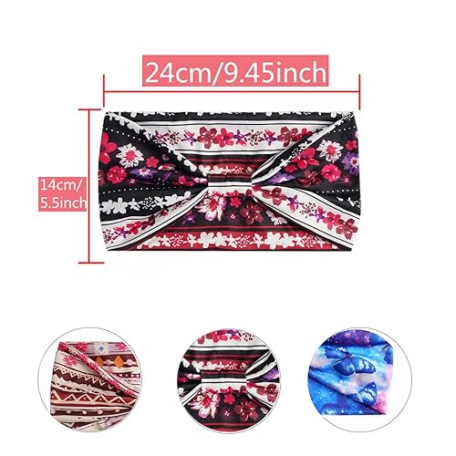 Miniatura 10 de 6 diademas deportivas para mujer, bandas anchas de cachemira, banda elástica para el cabello, bufanda para el cabello, estampado floral, diadema