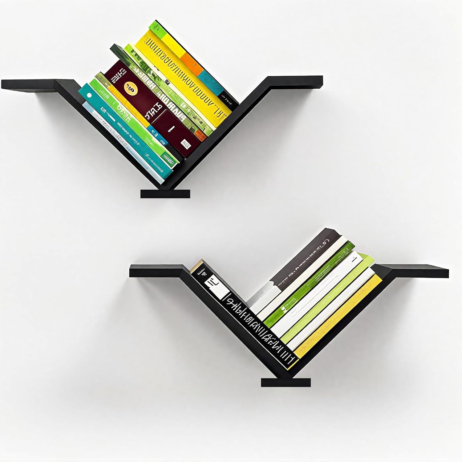 Book Shelf for Wall of 2 - Floating Shelves for Wall Set, Space-Saving Black Shelves for Bedroom/Living Room/Office