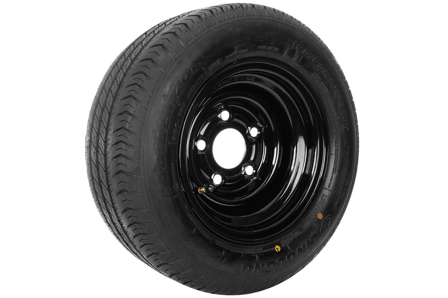 Ruota rinforzata per rimorchio 195/55 R10C 98/96N con cerchio in acciaio nero UNITRAILER 6Jx10 H2 5x112 ET-4 - 10 pollici ruota completa fino a 750 kg per rimorchi e roulotte