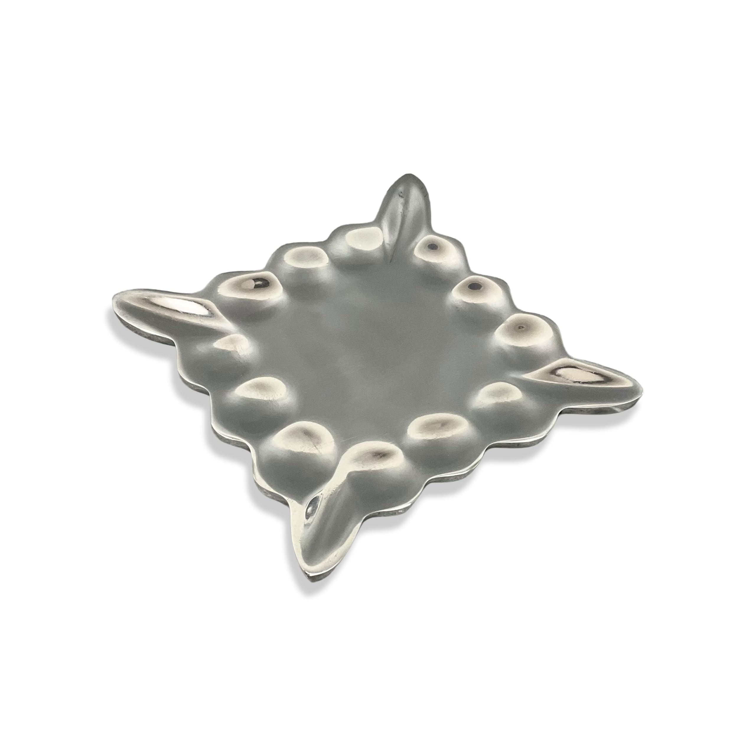 IHI EST. 1986Square Scalloped Edge - 5 Inch Silver Tone Polished Aluminum Pillar Candle Plate or Soap Dish