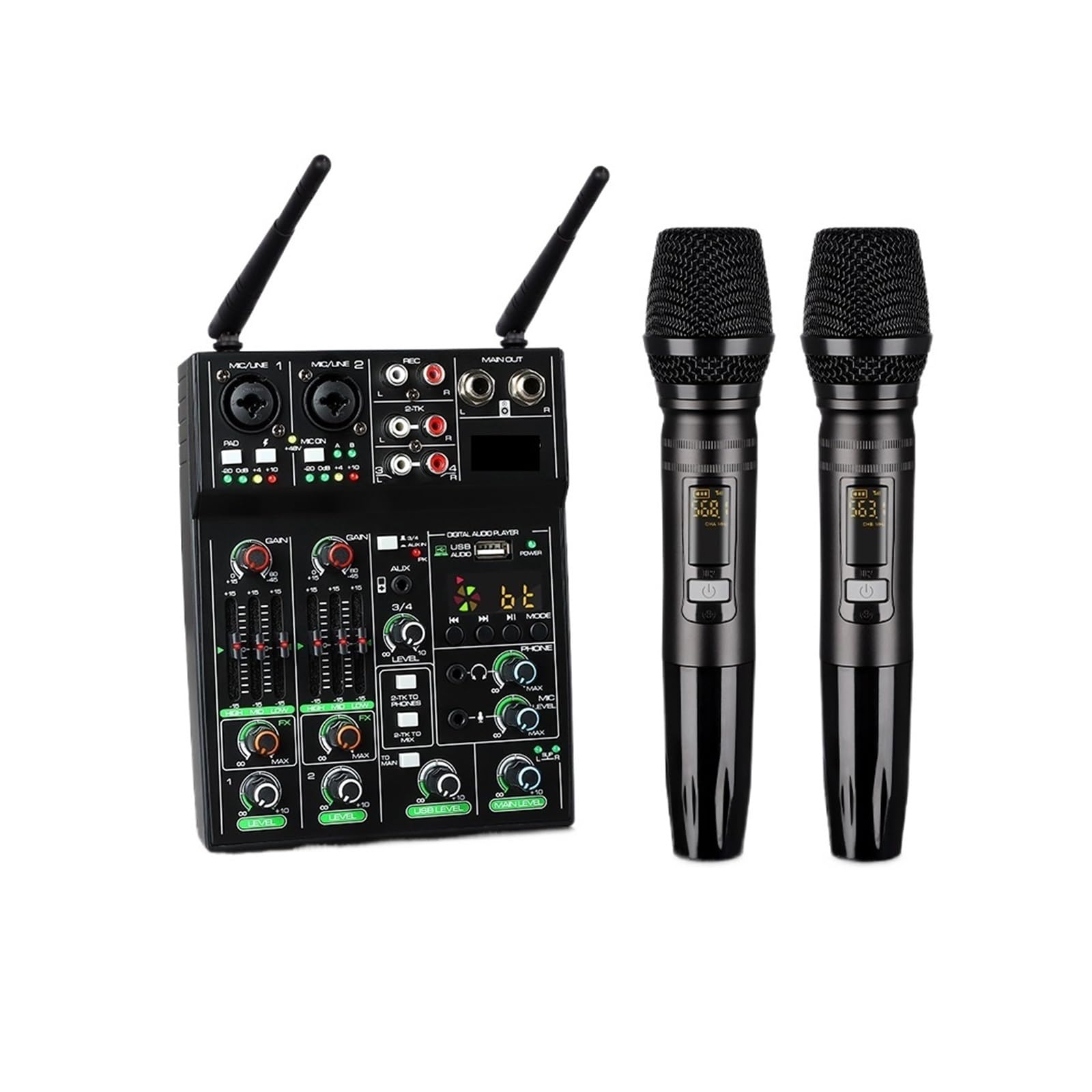 Mikser audio, 4-kanałowy Mikser USB Z Mikrofonem Bezprzewodowym UHF Do Konsoli DJ, Nagrywania Na Komputerze, Domowego Studia Na Imprezę Kościelną na imprezę