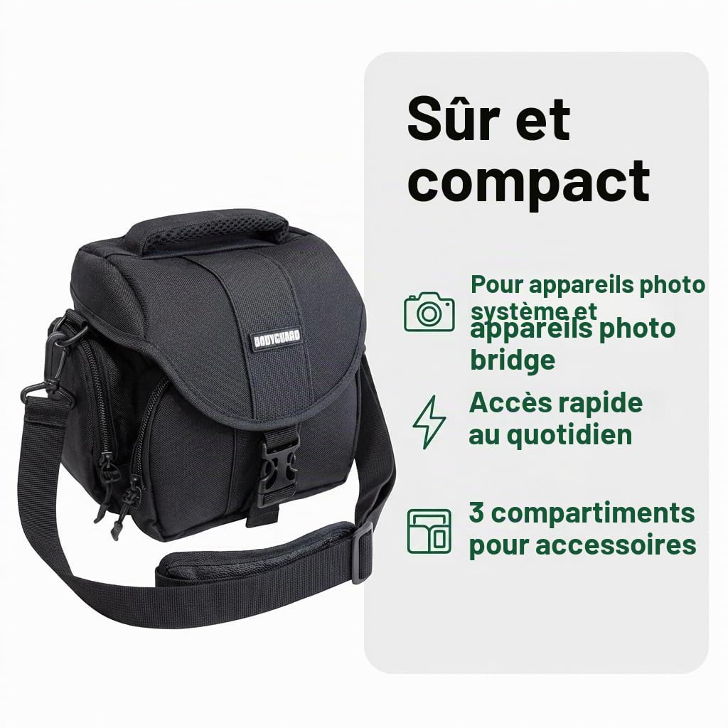 Bodyguard Sac de Haute qualité pour Appareil Photo Bridge et appareils Photo système adaptées pour Canon EOS M50 Panasonic DMC-FZ300 DMC- FZ1000 Sony DSC-HX400V DSC-HX60 Nikon coolpix B700 L840