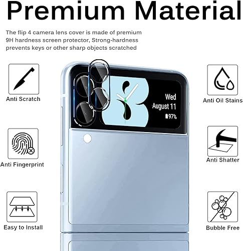 Miniatura 3 de Miimall - Protector de lente de cámara compatible con Samsung Galaxy Z Flip 4, vidrio templado de dureza 9H, antiarañazos, compatible con funda