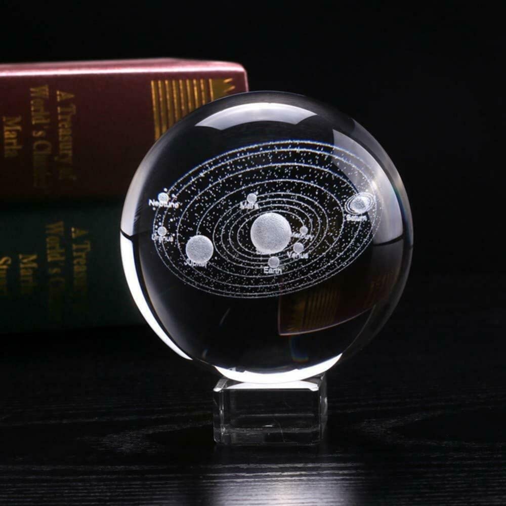 mumisuto Sfera di Cristallo 3D, Sfera di Cristallo 3D Sistema Solare, Luce Notturna con Legno Base Casa Decorazione Ornamento Astronomia Regali Educativi di Natale (Galassia