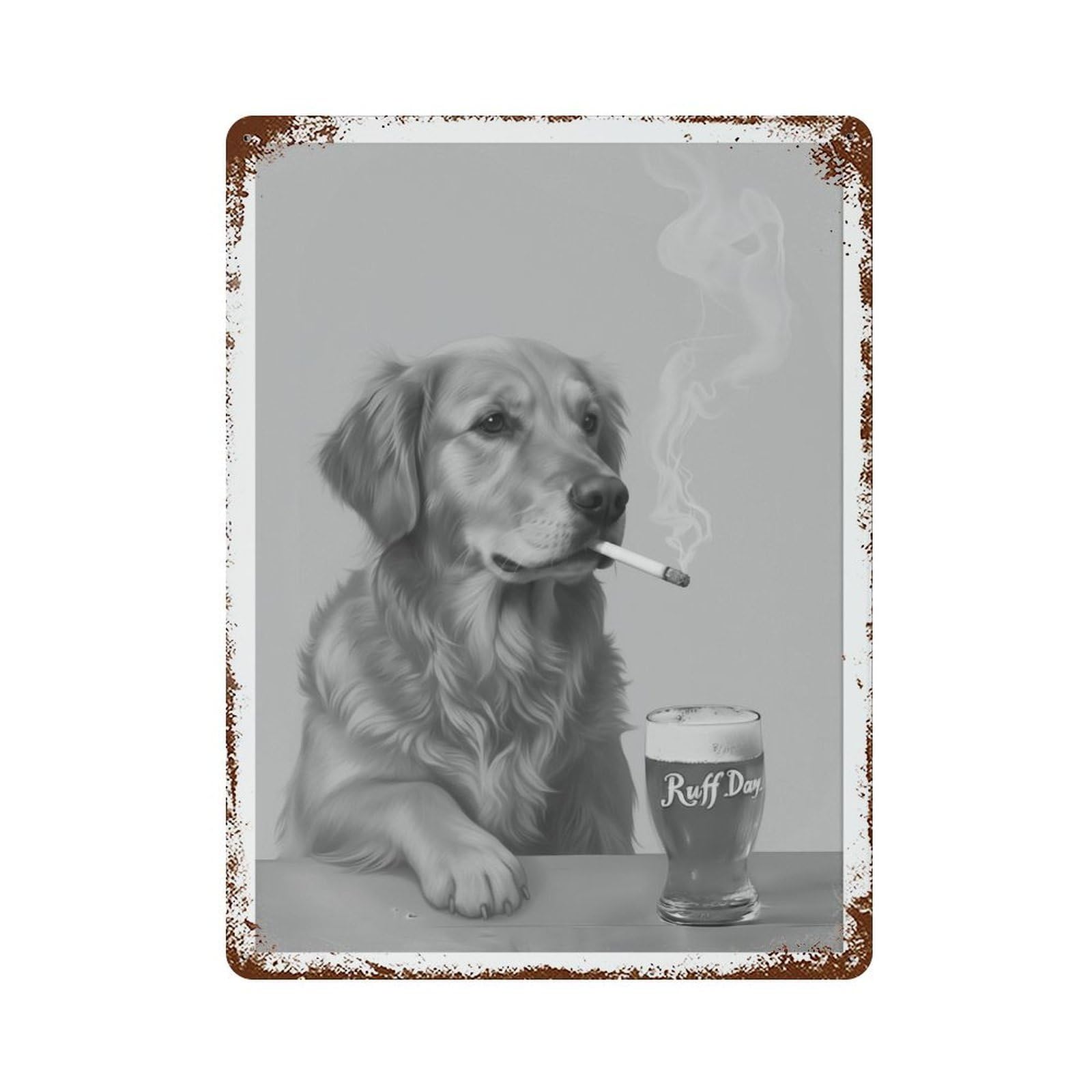 xiaoxiaoshen Golden Retriever Ruff Day Funny Dog Beer Smoking Wall Decor Art Metal Tin Poster Modern Home Decor Art Home Bar Shop Decorations Vintage Sign 40x30cm