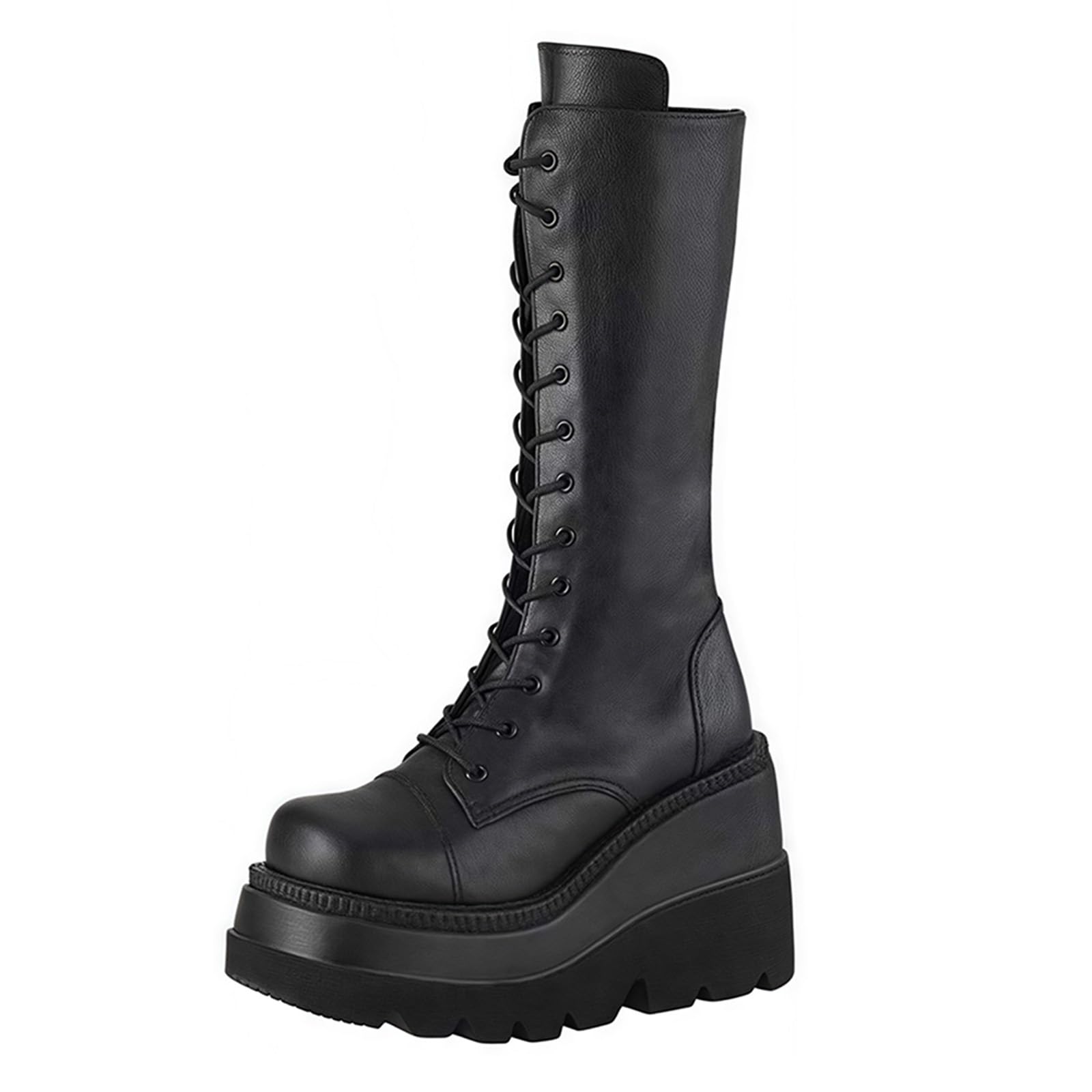 Stivali da Combattimento Donna Platform Punk con Dettagli Metallici Alti al Polpaccio Sopra il Ginocchio Suola a Zeppa Scarpe da Moto per Festival Musicali Halloween e Cosplay