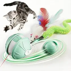 Rolamento de Esferas Giratório Automático, Brinquedos Inteligentes Interativos Para Gatos e Cães, Brinquedo de Penas Substituível, carregamento USB,Bolas Interativas Para Animais de Estimação Internos