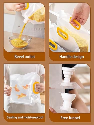 Miniatura 3 de Contenedores de almacenamiento de cereales, 6 recipientes herméticos de almacenamiento de alimentos con tapas y embudo, bolsas grandes reutilizables