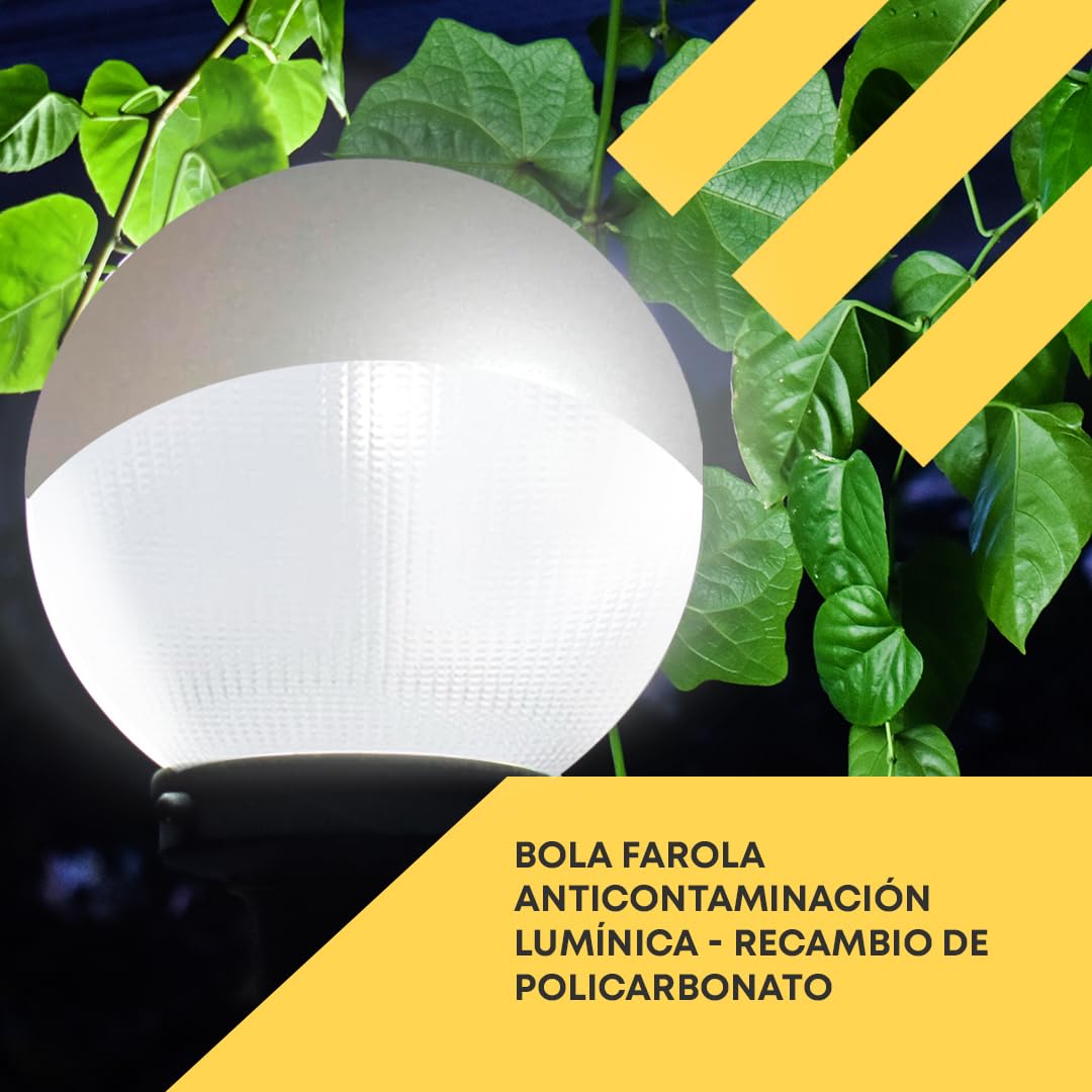 Bola Farola Anticontaminación Lumínica - Recambio - Exterior - Policarbonato Prismática Grabada - Gris - Medida: Ø 45 cm - Boca: Ø 17 cm